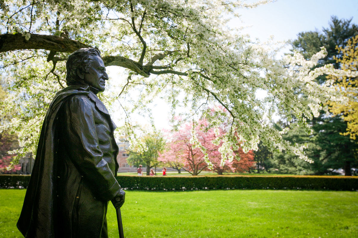 Pictured: Profile view of the statue of Matthew Vassar in Spring